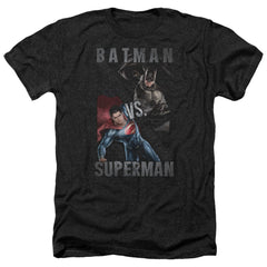 Batman v Superman Hero Split Men's 30/1 Heather 60 40 Poly Short-Sleeve T-Shirt