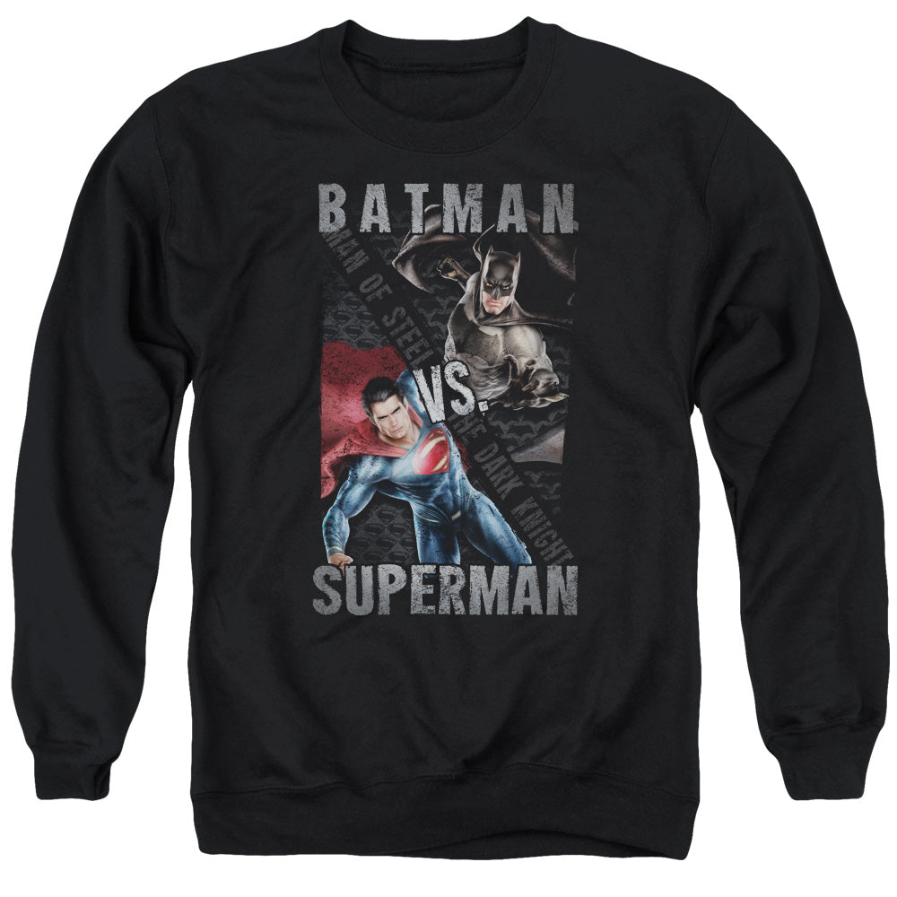 Batman v Superman Hero Split Men's Crewneck 50 50 Poly Long-Sleeve T-Shirt