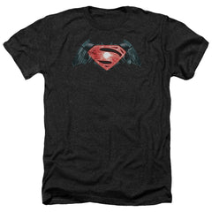 Batman v Superman Industrial Logo Men's 30/1 Heather 60 40 Poly Short-Sleeve T-Shirt