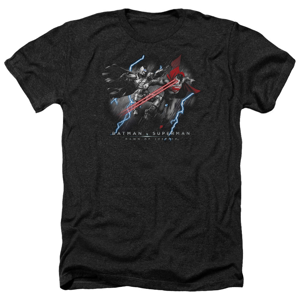 Batman v Superman Lightniing V Heat Vision Men's 30/1 Heather 60 40 Poly Short-Sleeve T-Shirt