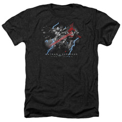 Batman v Superman Lightniing V Heat Vision Men's 30/1 Heather 60 40 Poly Short-Sleeve T-Shirt