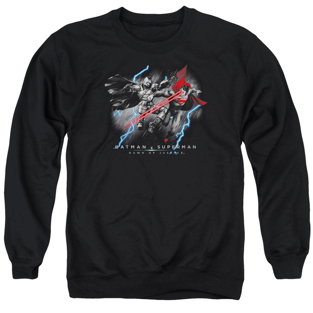 Batman v Superman Lightniing V Heat Vision Men's Crewneck 50 50 Poly Long-Sleeve T-Shirt