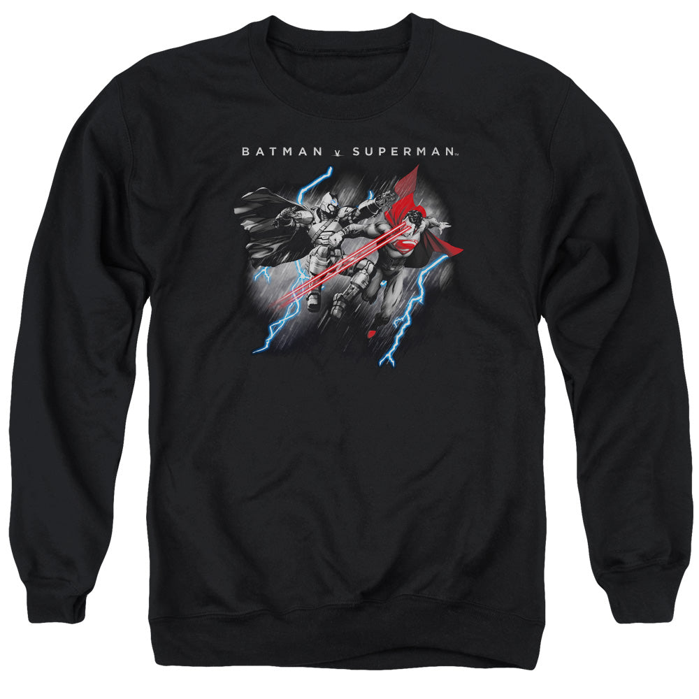 Batman v Superman Lightning Fight Men's Crewneck 50 50 Poly Long-Sleeve T-Shirt
