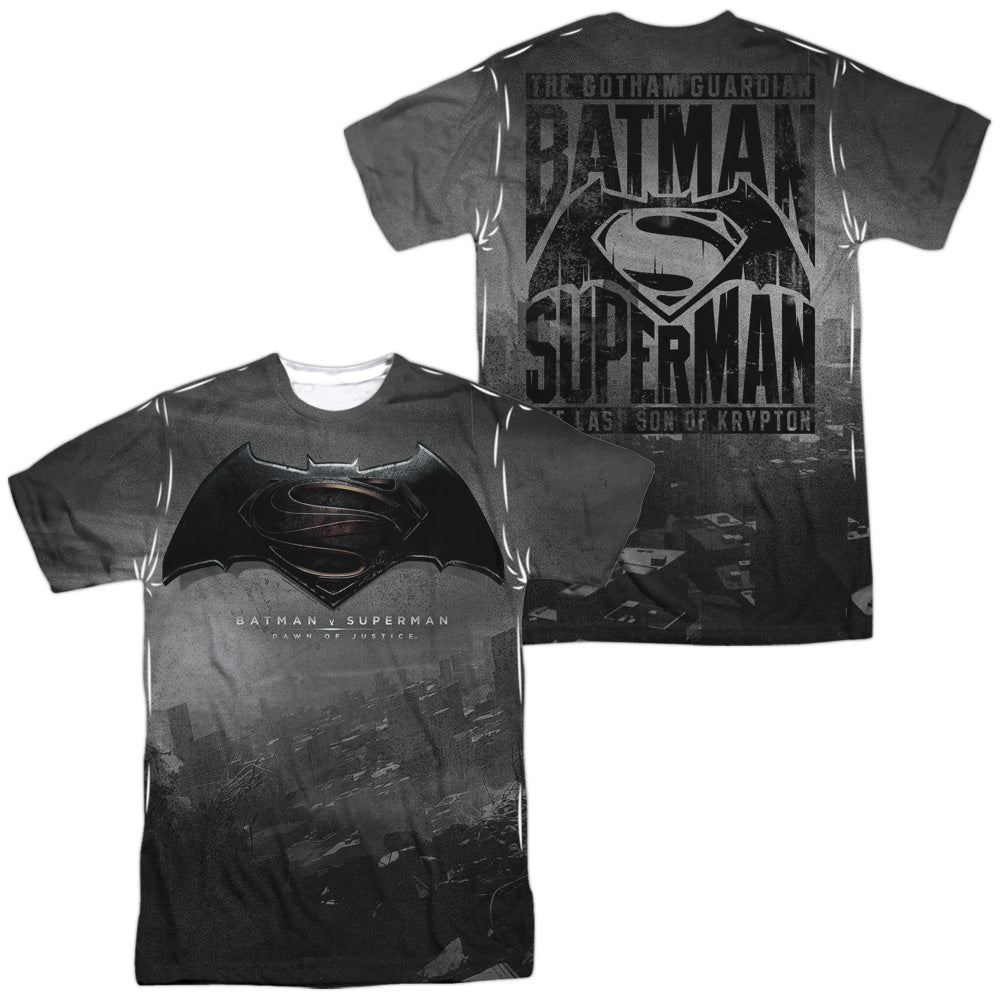Batman v Superman Logo City (Front/Back Print) Men's Regular Fit Polyester Short-Sleeve T-Shirt