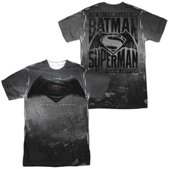 Batman v Superman Logo City (Front/Back Print) Men's Regular Fit Polyester Short-Sleeve T-Shirt