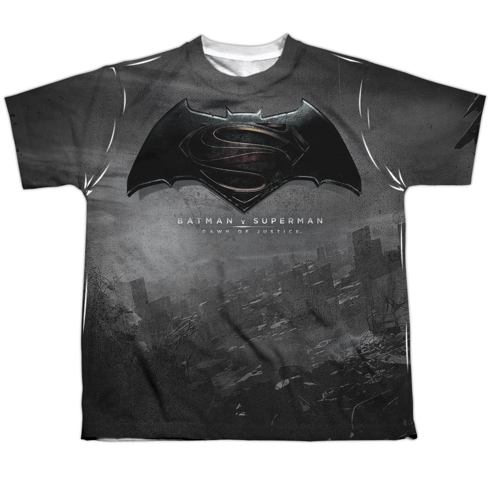Batman v Superman Logo City Youth Regular Fit Poly Short-Sleeve T-Shirt