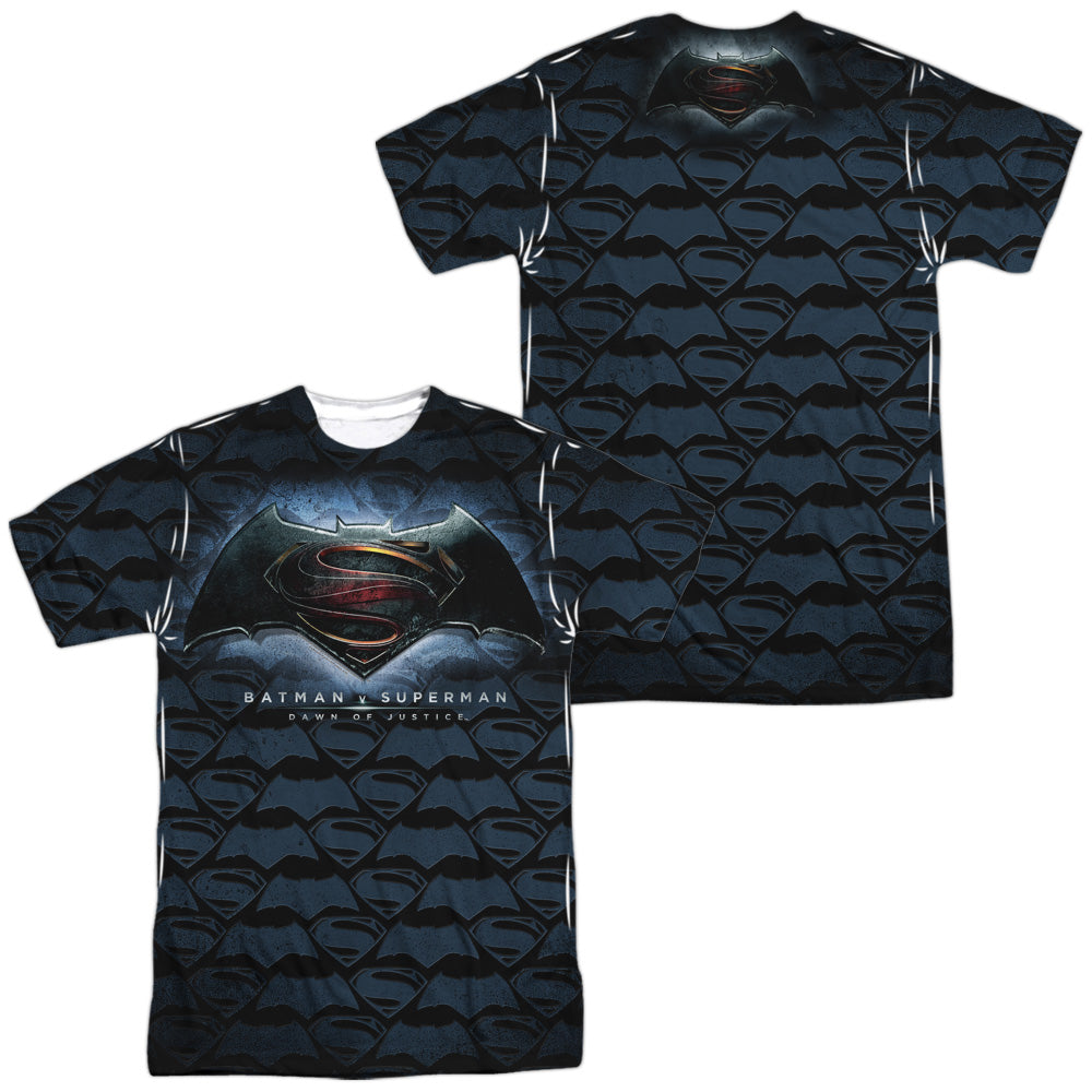 Batman v Superman Logo Pattern (Front/Back Print) Men's Regular Fit Polyester Short-Sleeve T-Shirt