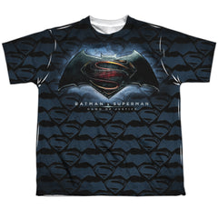 Batman v Superman Logo Pattern Youth Regular Fit Poly Short-Sleeve T-Shirt