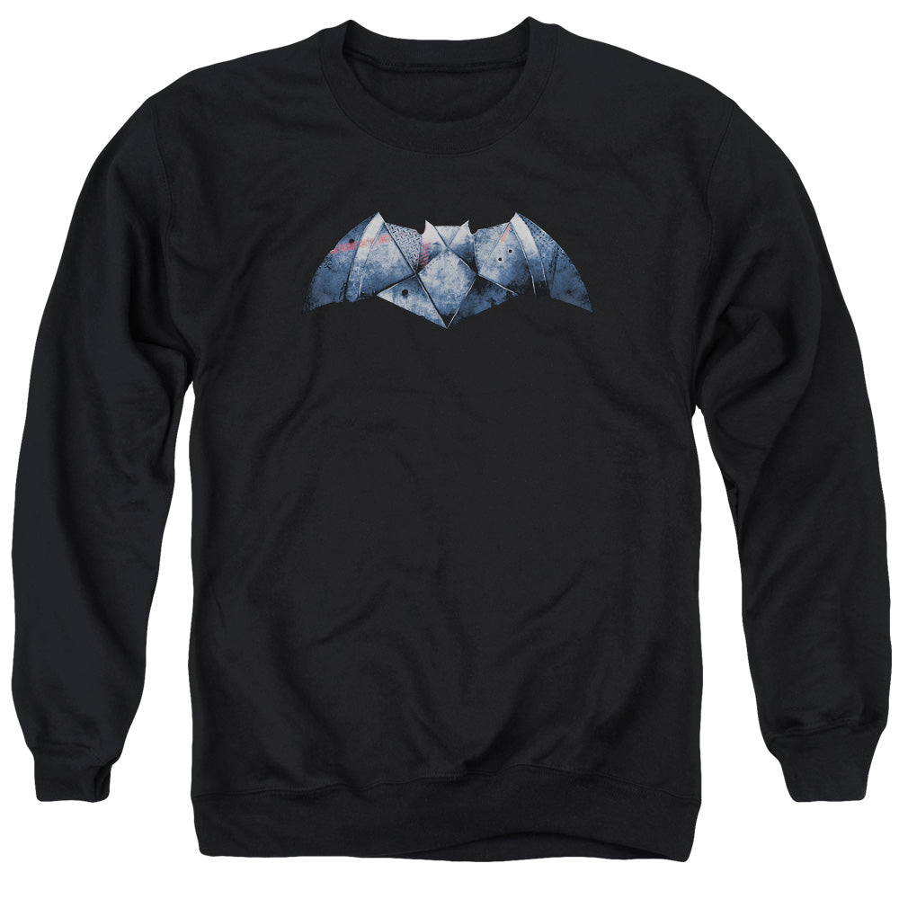 Batman v Superman Plated Bat Logo Men's Crewneck 50 50 Poly Long-Sleeve T-Shirt