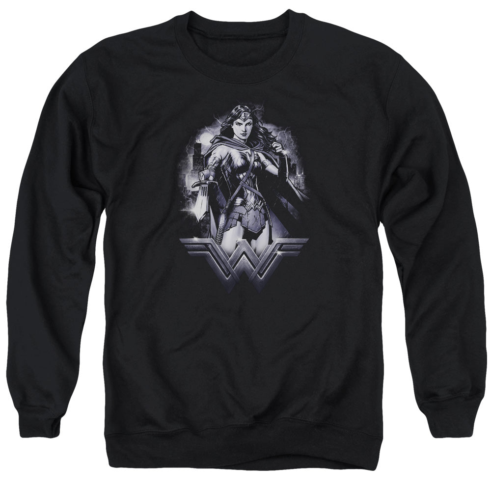 Batman v Superman Rainy Night Men's Crewneck 50 50 Poly Long-Sleeve T-Shirt