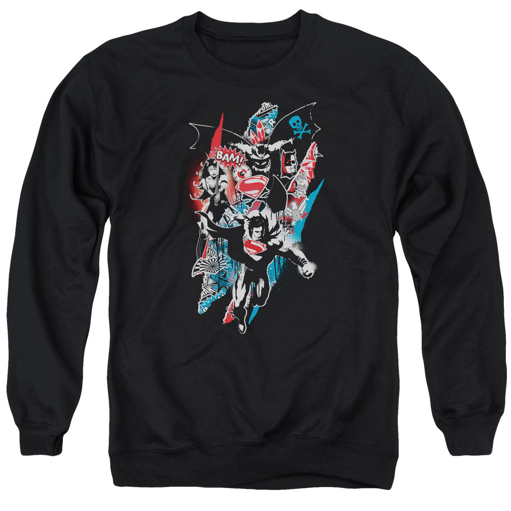Batman v Superman Ripped Trio 2 Men's Crewneck 50 50 Poly Long-Sleeve T-Shirt