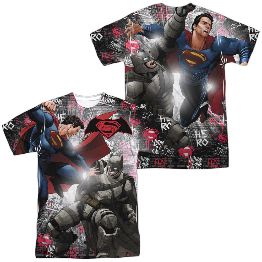 Batman v Superman Showdown (Front/Back Print) Men's Regular Fit Polyester Short-Sleeve T-Shirt