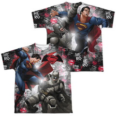 Batman v Superman Showdown (Front/Back Print) Youth Regular Fit Poly Short-Sleeve T-Shirt