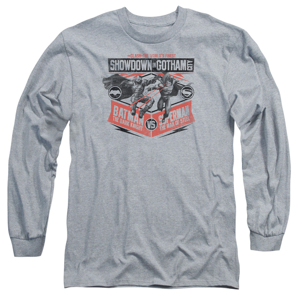 Batman v Superman Showdown In Gotham Men's 18/1 Cotton Long-Sleeve T-Shirt