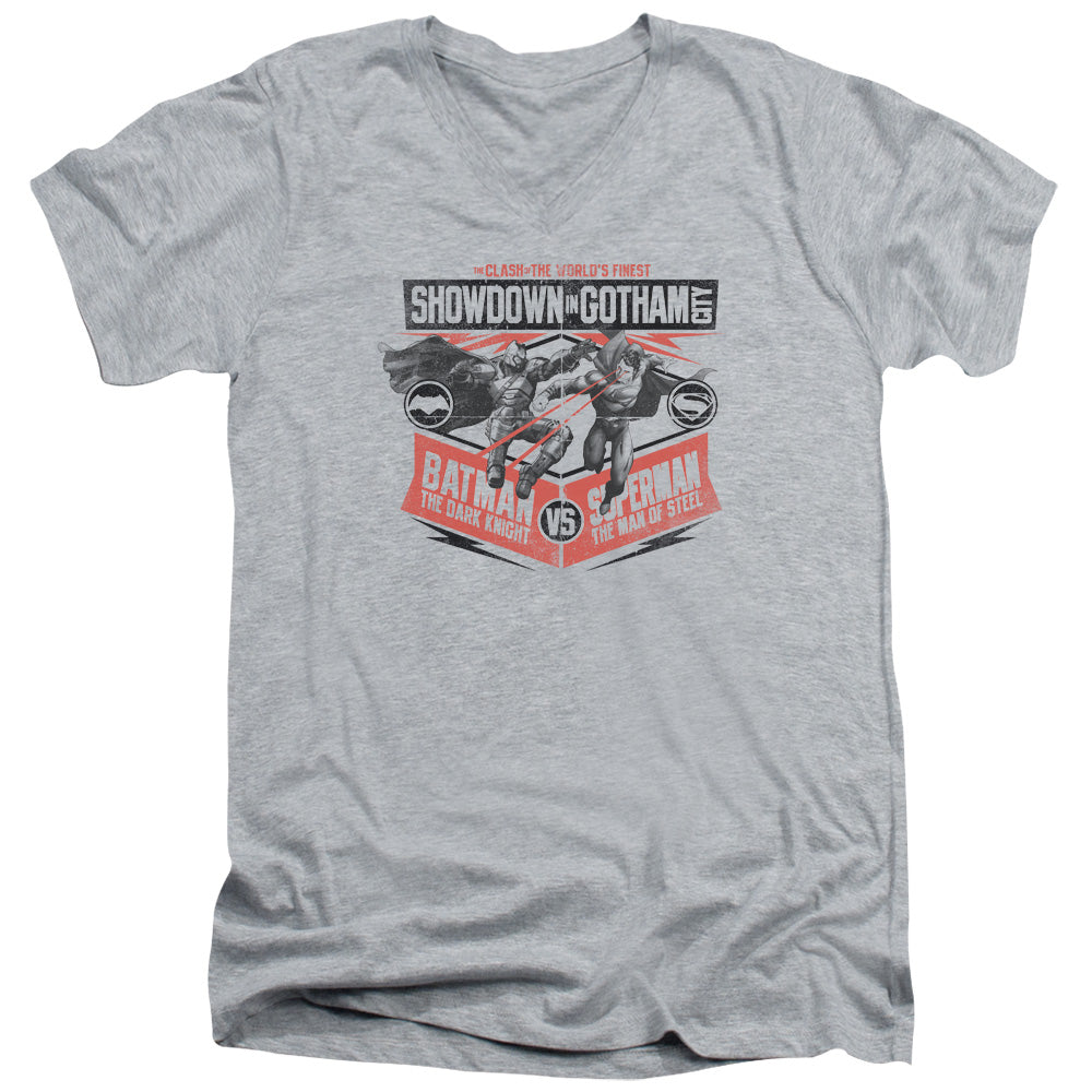 Batman v Superman Showdown In Gotham Men's 30/1 Cotton Slim V-Neck T-Shirt