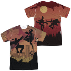 Batman v Superman Silhouette Fight (Front/Back Print) Men's Regular Fit Polyester Short-Sleeve T-Shirt
