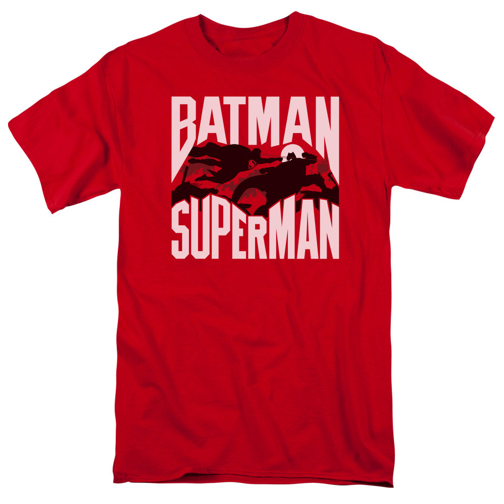 Batman v Superman Silhouette Fight Men's 18/1 Cotton Short-Sleeve T-Shirt
