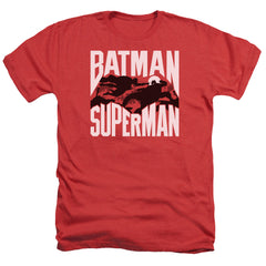 Batman v Superman Silhouette Fight Men's 30/1 Heather 60 40 Poly Short-Sleeve T-Shirt