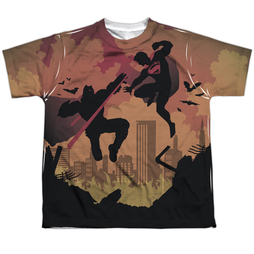 Batman v Superman Silhouette Fight Youth Regular Fit Poly Short-Sleeve T-Shirt