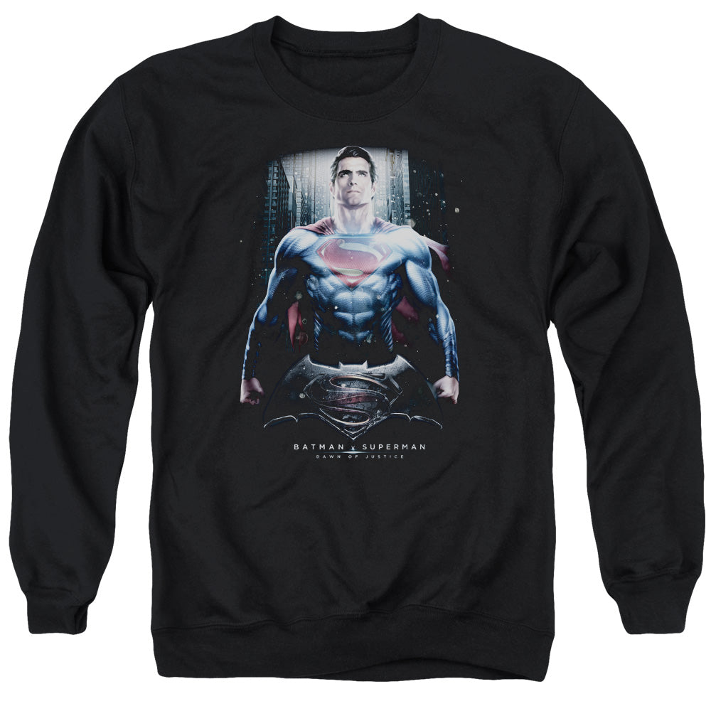 Batman v Superman Supe Ground Zero Men's Crewneck 50 50 Poly Long-Sleeve T-Shirt