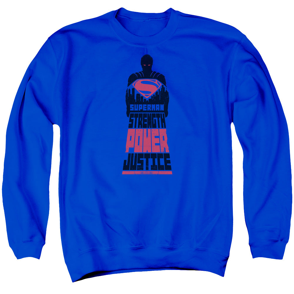 Batman v Superman Super Justice Men's Crewneck 50 50 Poly Long-Sleeve T-Shirt