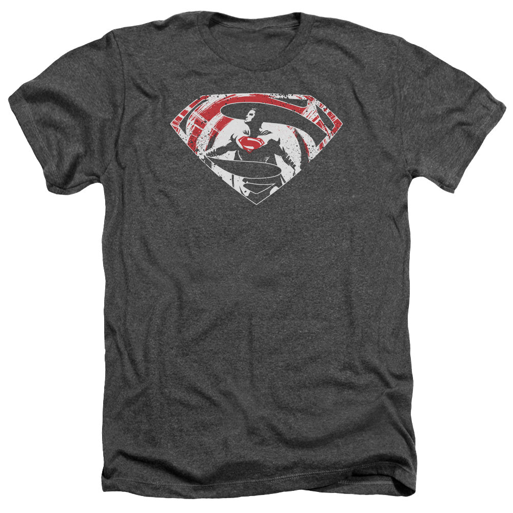 Batman v Superman Super Splatter Logo Men's 30/1 Heather 60 40 Poly Short-Sleeve T-Shirt