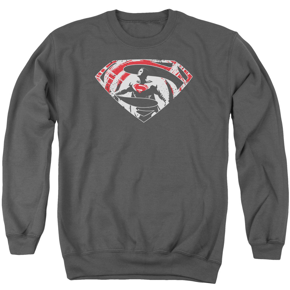 Batman v Superman Super Splatter Logo Men's Crewneck 50 50 Poly Long-Sleeve T-Shirt
