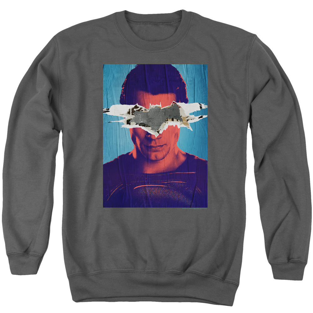 Batman v Superman Superman Poster Men's Crewneck 50 50 Poly Long-Sleeve T-Shirt