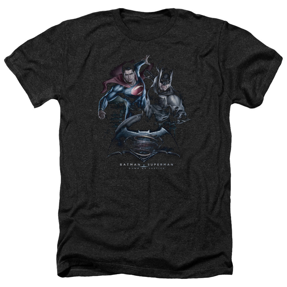 Batman v Superman Team Up Men's 30/1 Heather 60 40 Poly Short-Sleeve T-Shirt