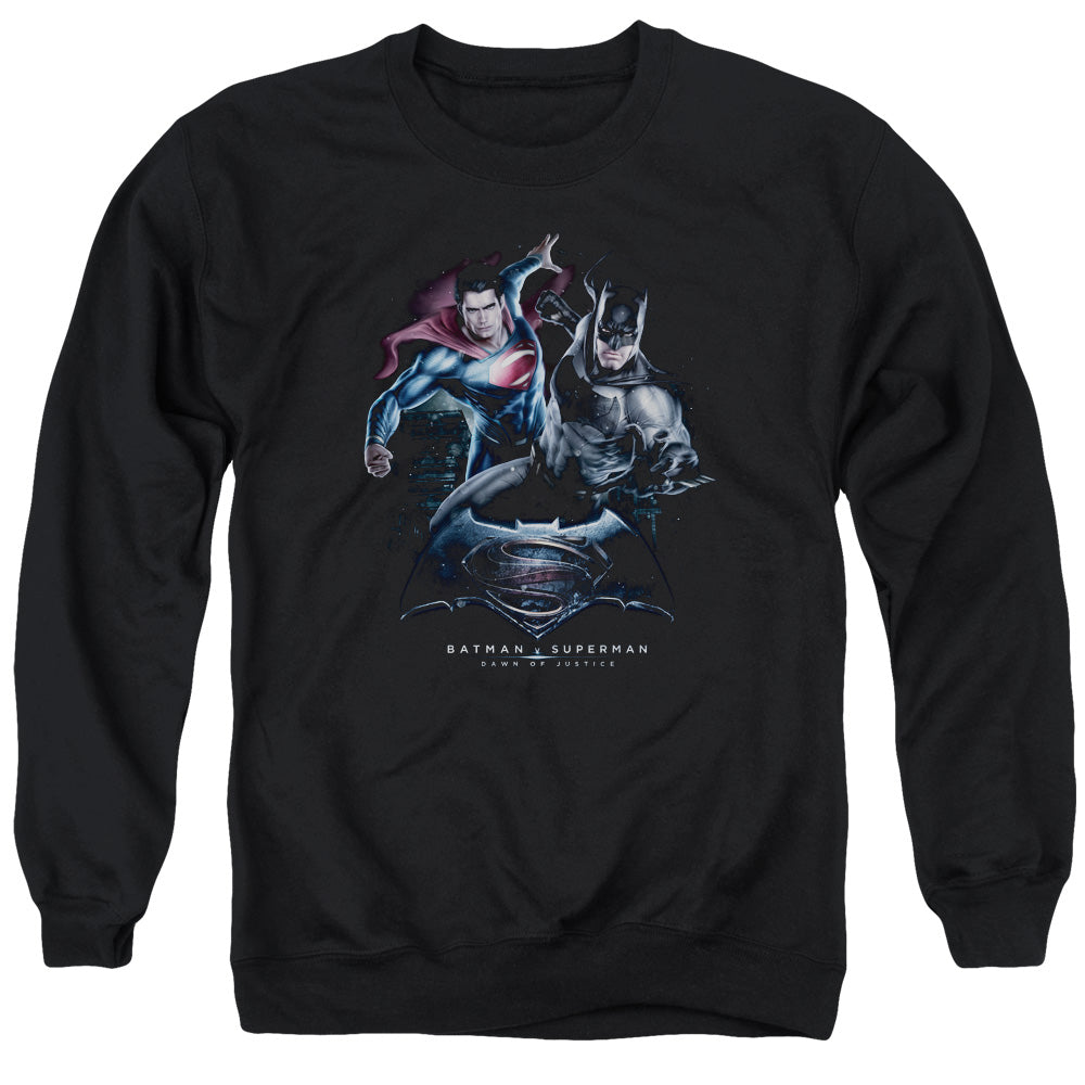 Batman v Superman Team Up Men's Crewneck 50 50 Poly Long-Sleeve T-Shirt