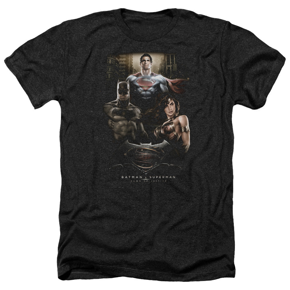 Batman v Superman Thre Three Men's 30/1 Heather 60 40 Poly Short-Sleeve T-Shirt