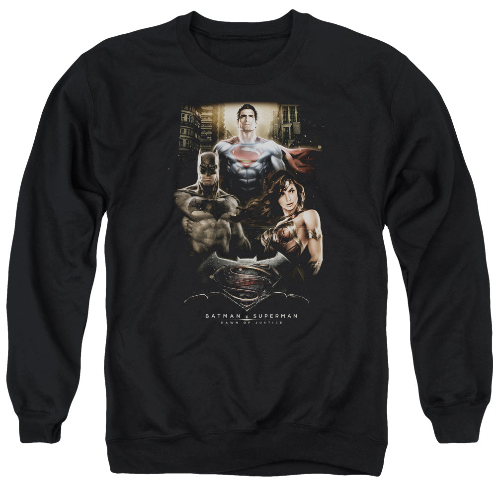 Batman v Superman Thre Three Men's Crewneck 50 50 Poly Long-Sleeve T-Shirt