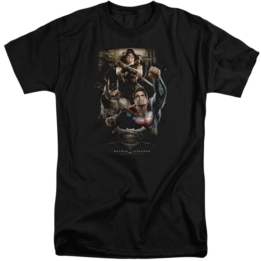 Batman v Superman Three In Action Men's 18/1 Tall Cotton Short-Sleeve T-Shirt