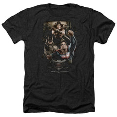 Batman v Superman Three In Action Men's 30/1 Heather 60 40 Poly Short-Sleeve T-Shirt