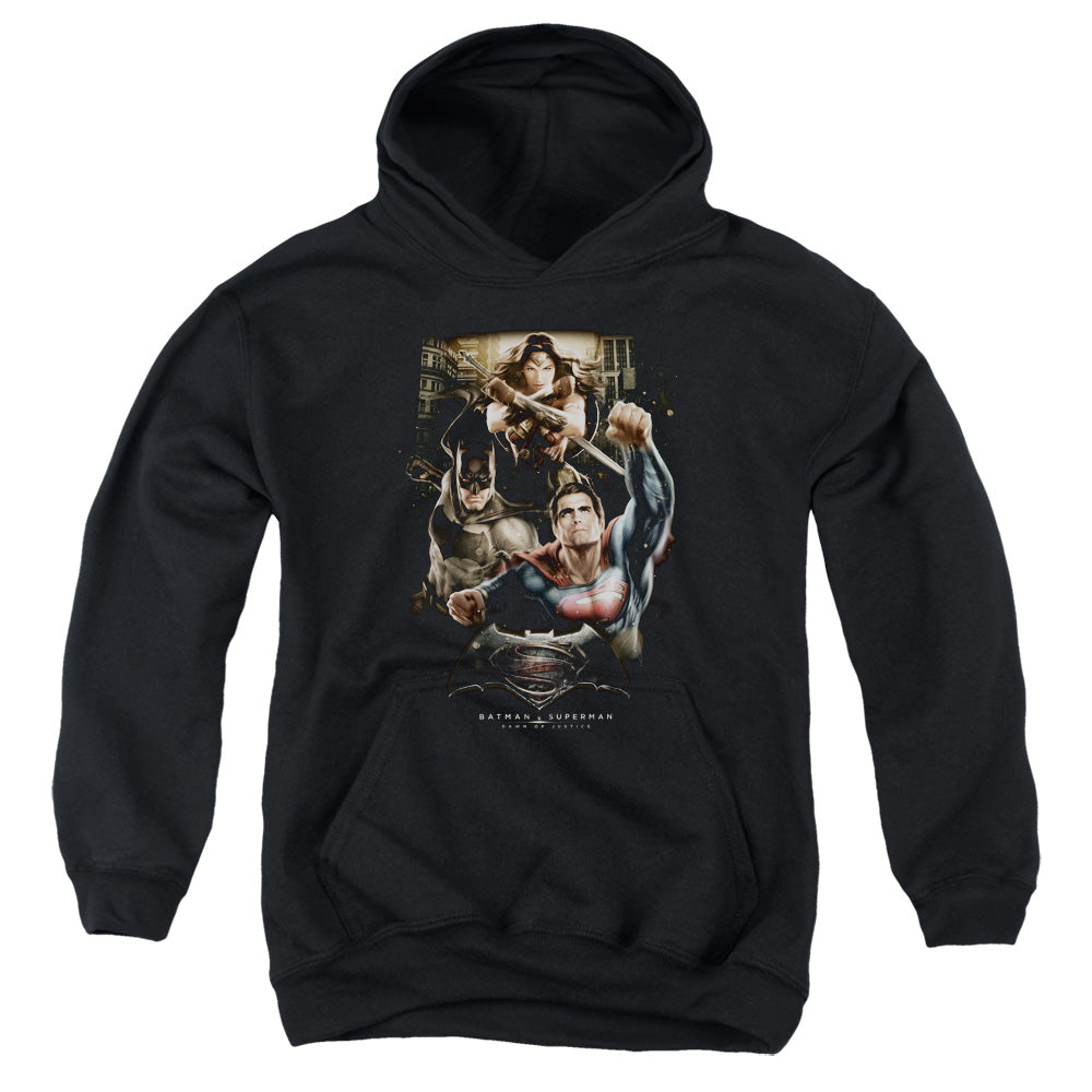 Batman v Superman Three In Action Youth Cotton Poly Pull-Over Hoodie