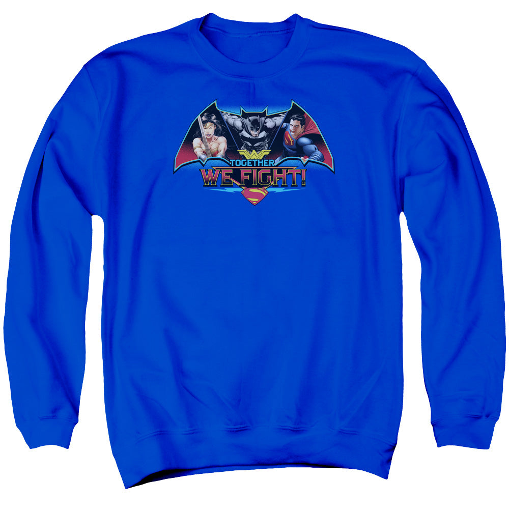 Batman v Superman Together We Fight Men's Crewneck 50 50 Poly Long-Sleeve T-Shirt