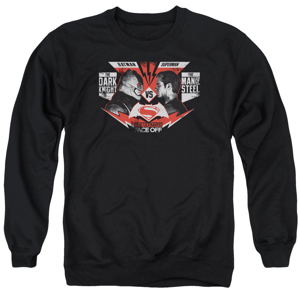 Batman v Superman Ultimate Face Off Men's Crewneck 50 50 Poly Long-Sleeve T-Shirt