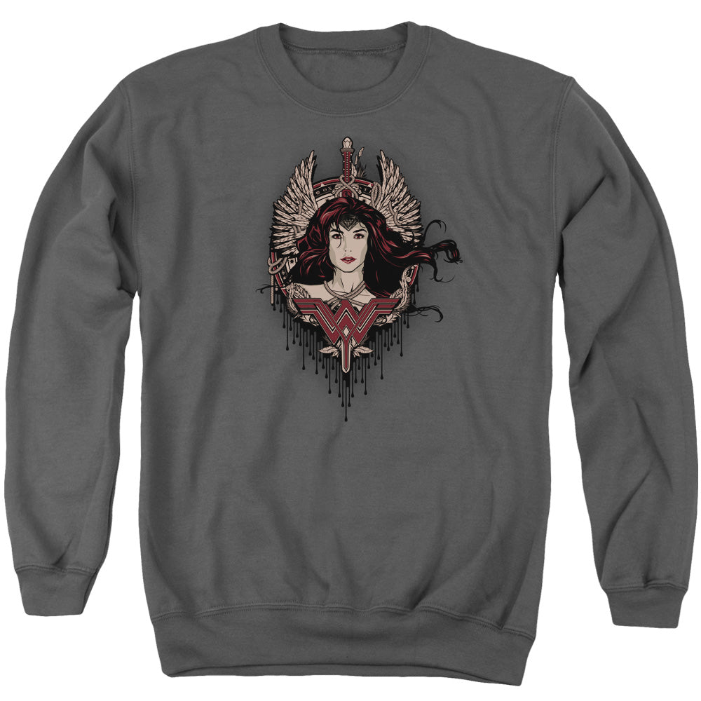 Batman v Superman Winged Goddess Men's Crewneck 50 50 Poly Long-Sleeve T-Shirt