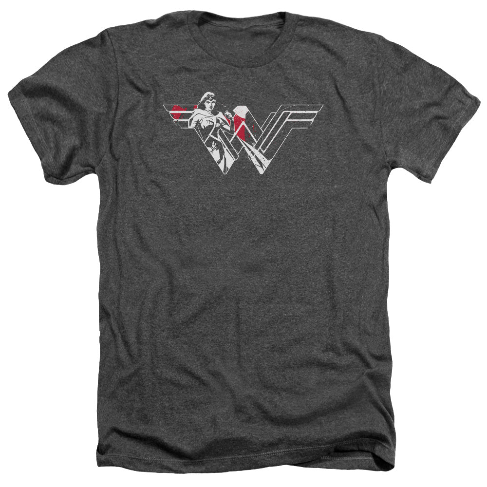 Batman v Superman Wonder Splatter Logo Men's 30/1 Heather 60 40 Poly Short-Sleeve T-Shirt