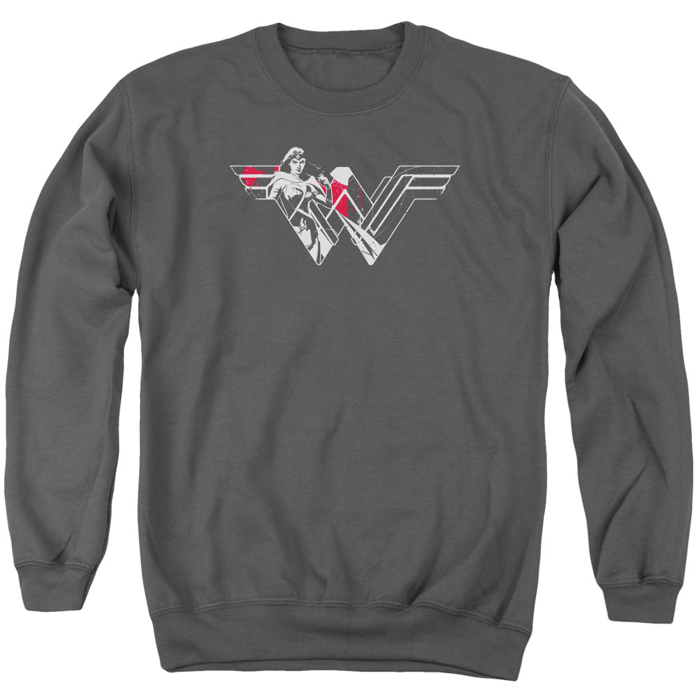Batman v Superman Wonder Splatter Logo Men's Crewneck 50 50 Poly Long-Sleeve T-Shirt
