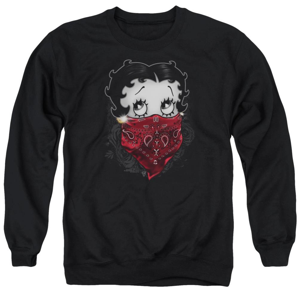 Betty Boop Bandana & Roses Men's Crewneck 50 50 Poly Long-Sleeve T-Shirt