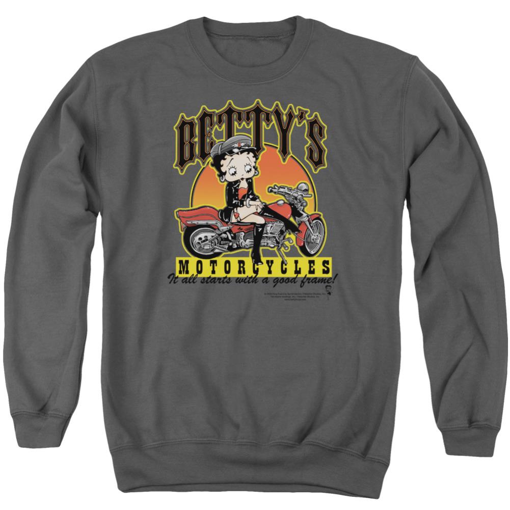 Betty Boop Bettys Motorcycles Men's Crewneck 50 50 Poly Long-Sleeve T-Shirt