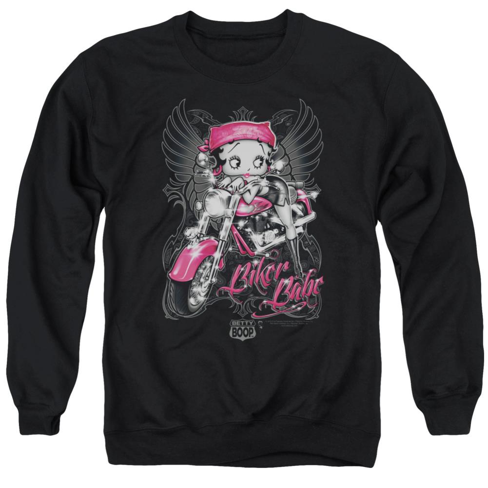 Betty Boop Biker Babe Men's Crewneck 50 50 Poly Long-Sleeve T-Shirt