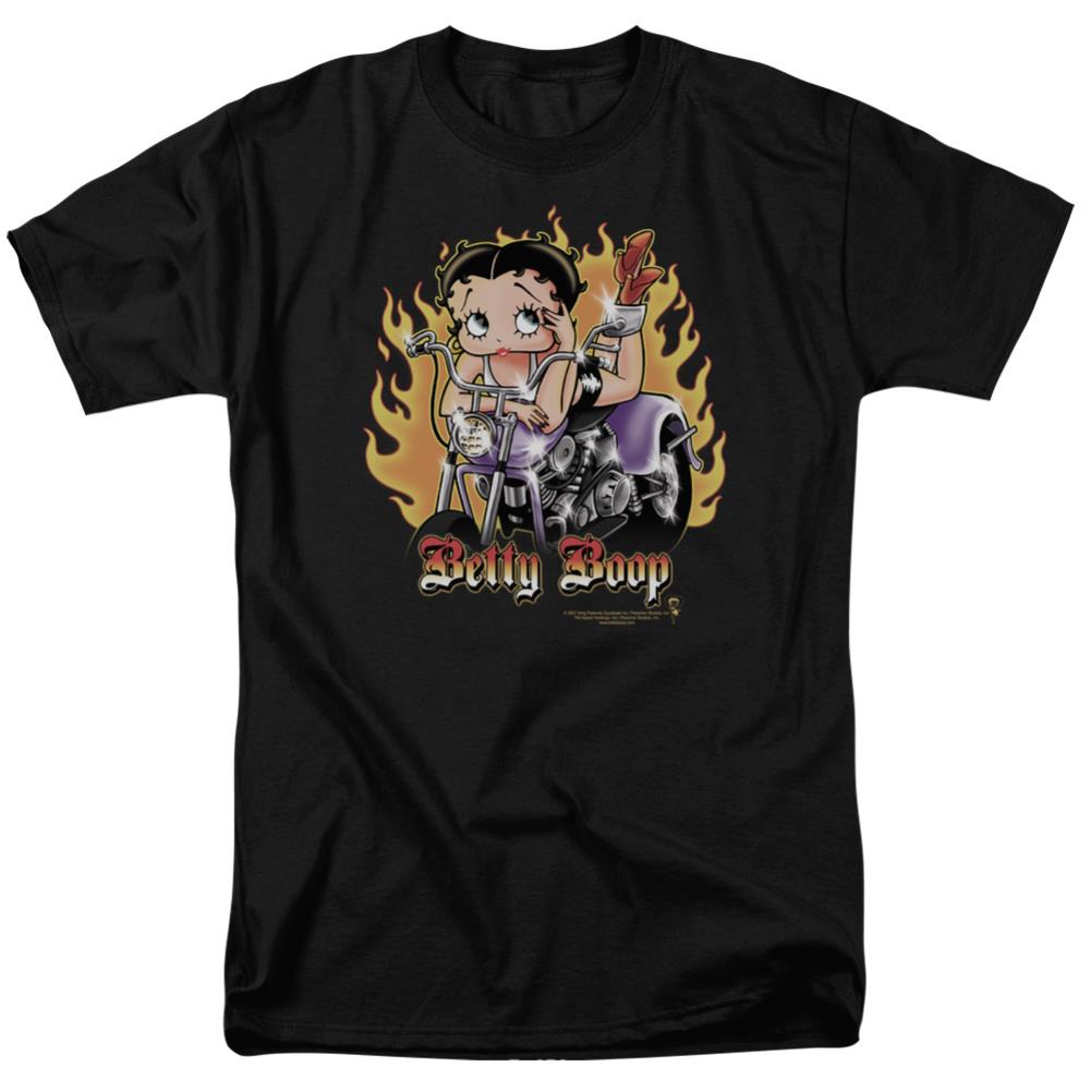 Betty Boop Biker Flames Boop Men's 18/1 Cotton Short-Sleeve T-Shirt