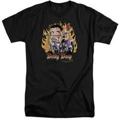 Betty Boop Biker Flames Boop Men's 18/1 Tall Cotton Short-Sleeve T-Shirt