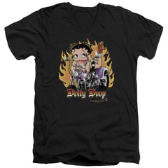Betty Boop Biker Flames Boop Men's 30/1 Cotton Slim V-Neck T-Shirt