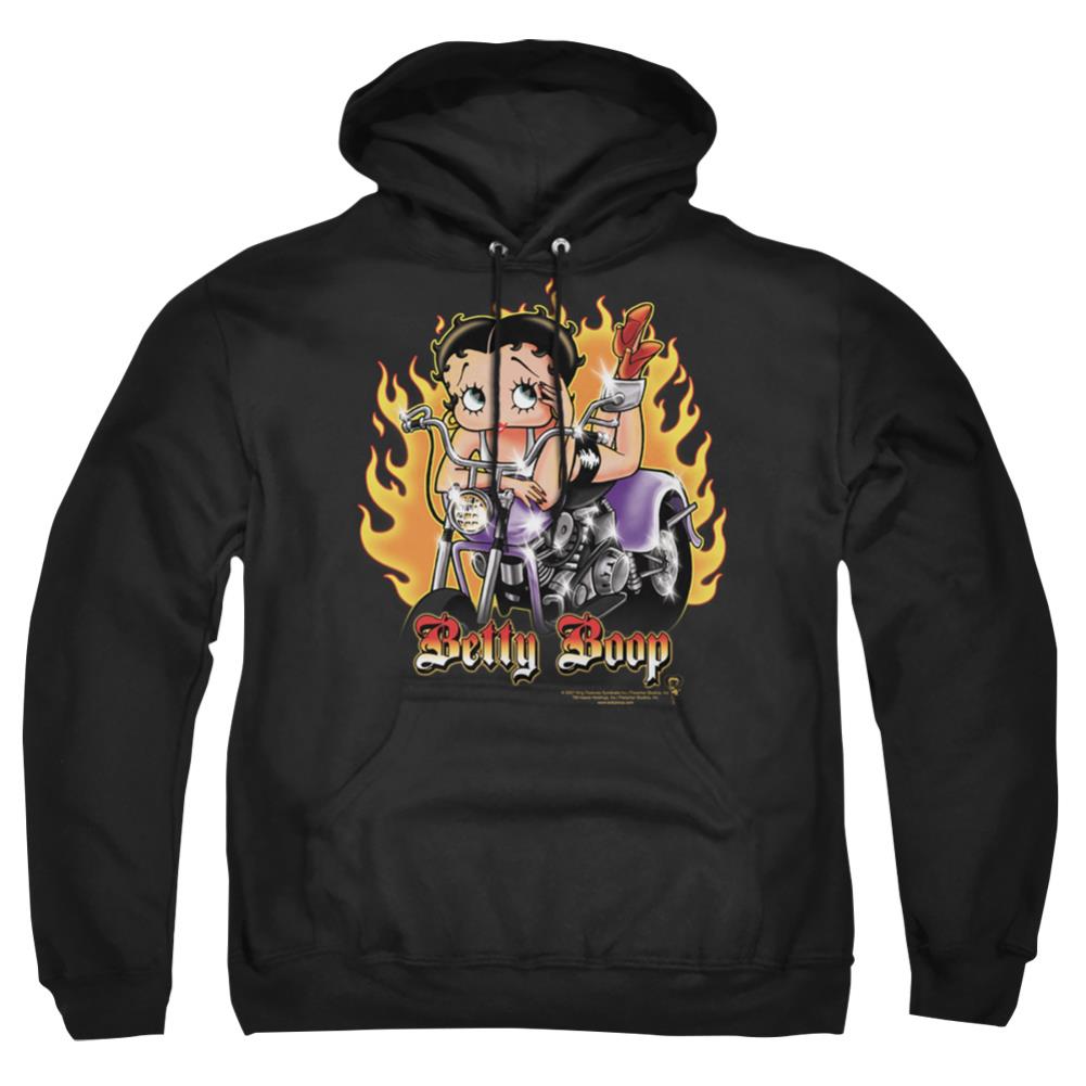 Betty Boop Biker Flames Boop Men's Pull-Over 75 25 Poly Hoodie