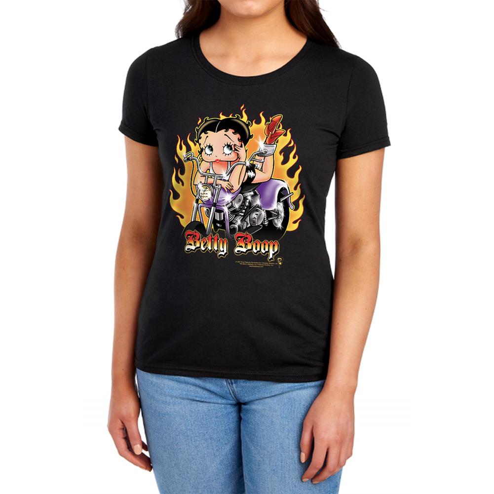 Betty Boop Biker Flames Boop Women's 18/1 Cotton Short-Sleeve T-Shirt