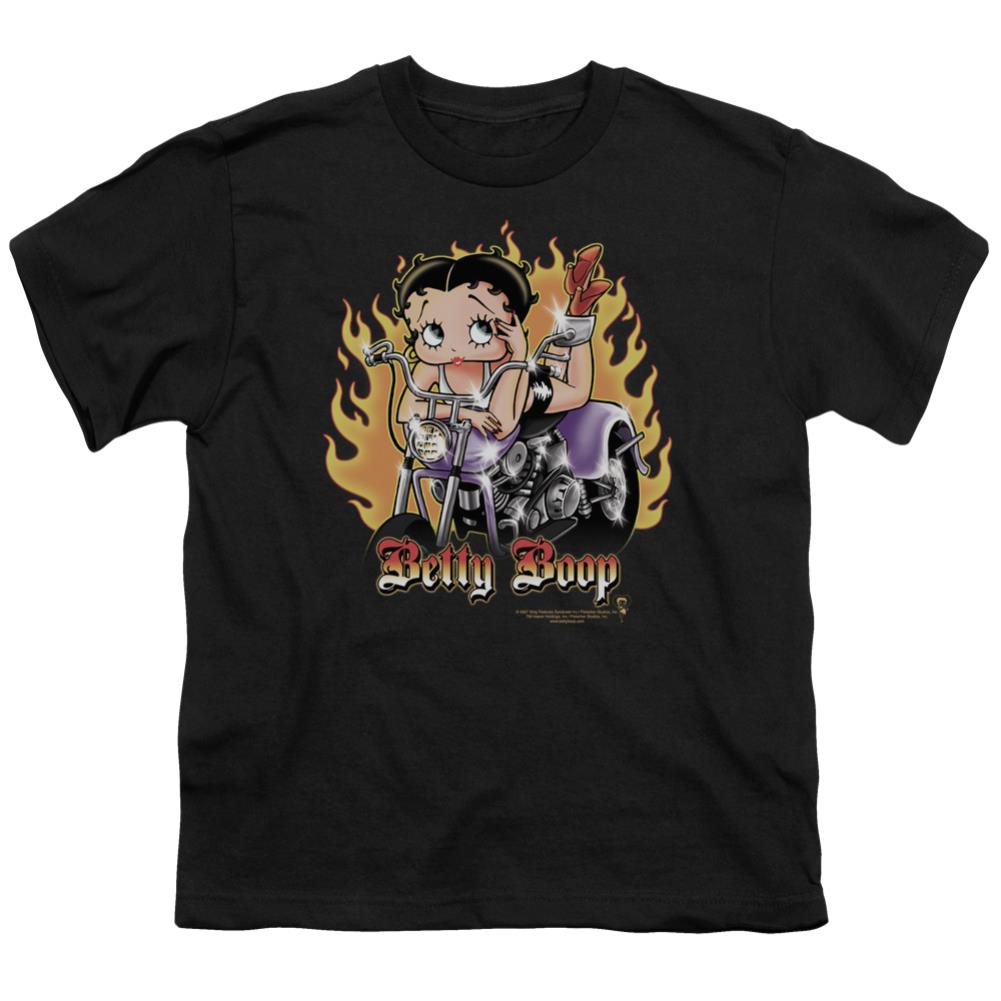 Betty Boop Biker Flames Boop Youth 18/1 100% Cotton Short-Sleeve T-Shirt
