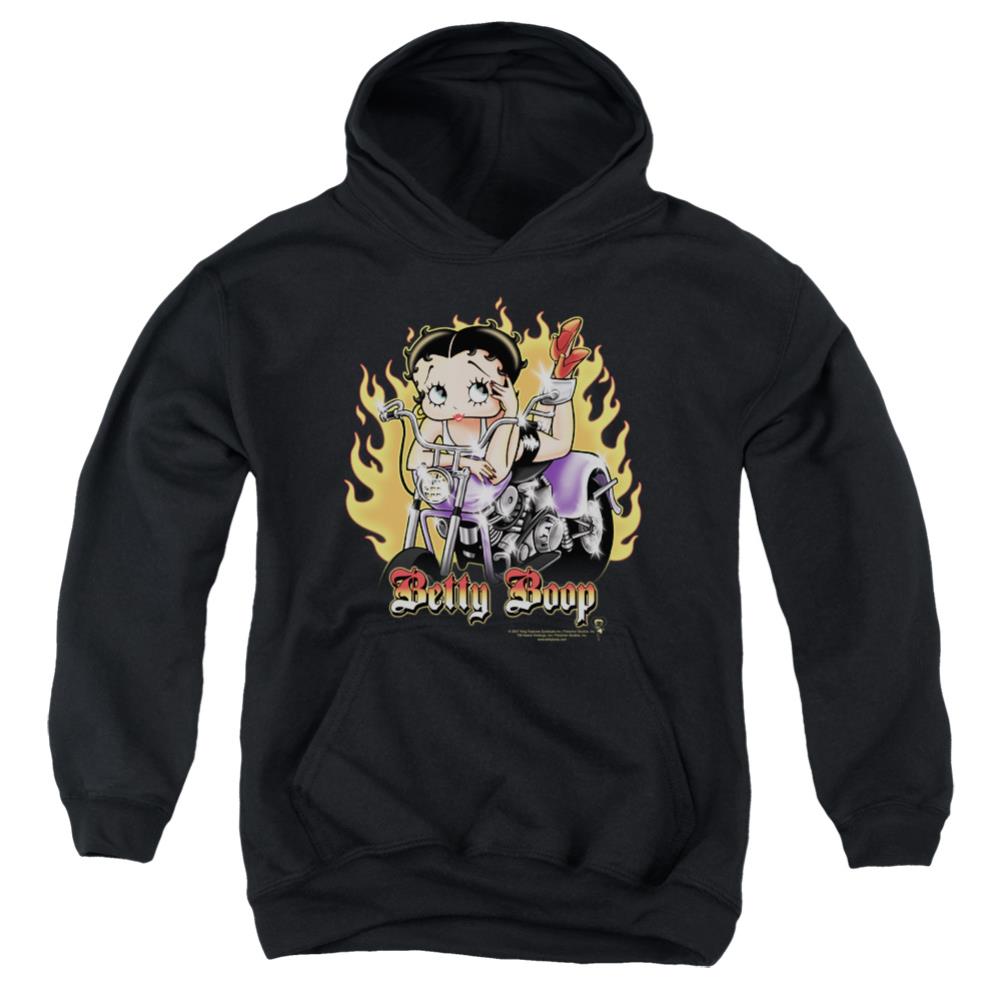 Betty Boop Biker Flames Boop Youth Cotton Poly Pull-Over Hoodie